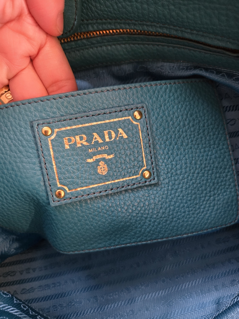 Prada Teal Pebbled Leather Tote - Picture 11 of 14